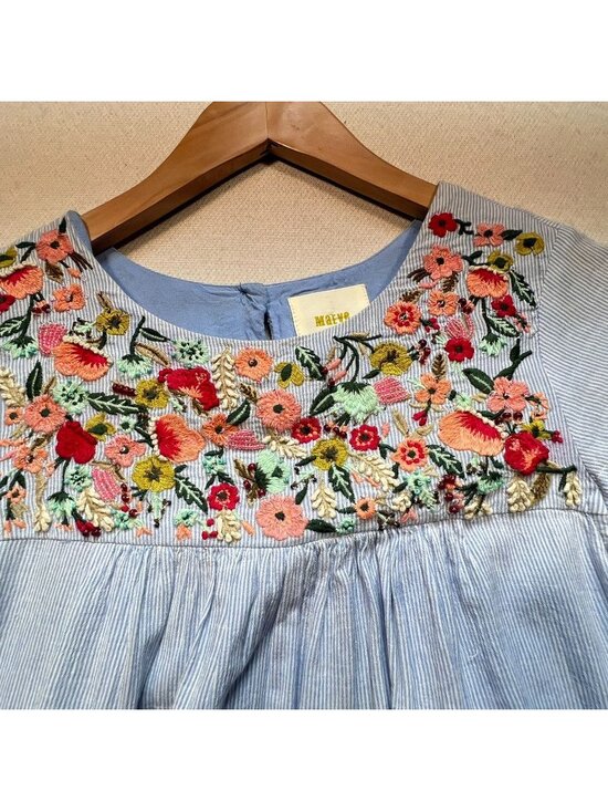 Maeve Womens Chrissy Embroidered Tunic Dress 2P Blue  Floral Yoke Striped Boho - Picture 5 of 12